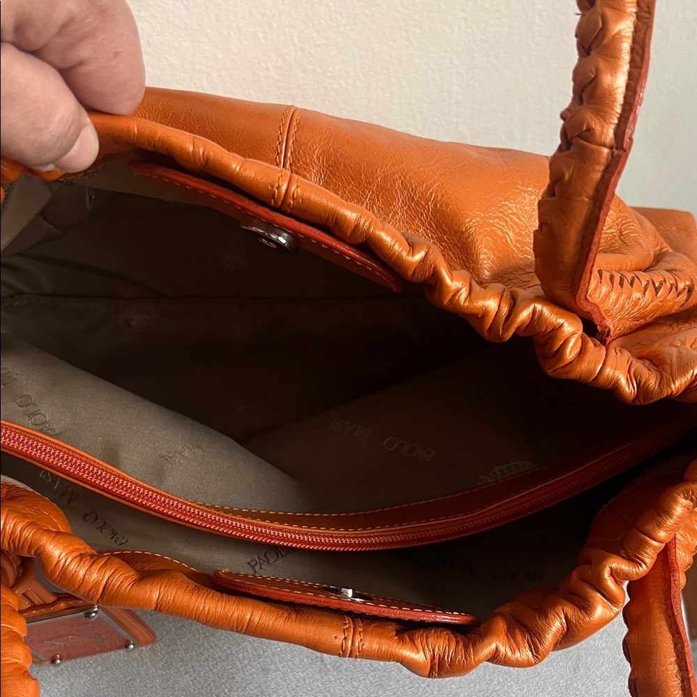 Paolo Masi Orange Braided-Handle Leather Shoulder Bag - Picture 4 of 10